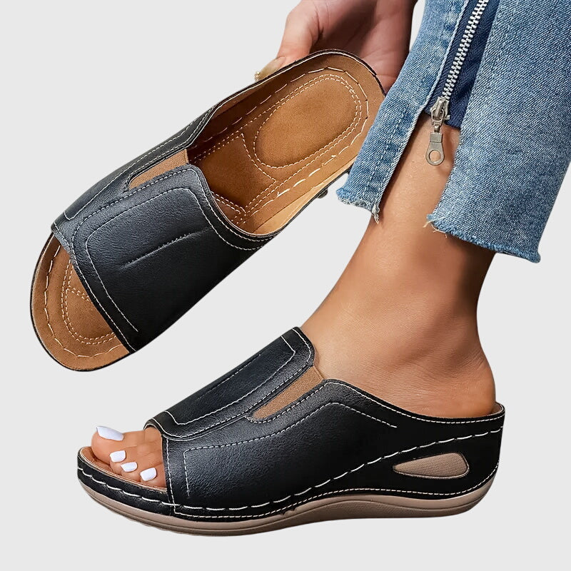 Open Toe Slip On Wedge Sandals