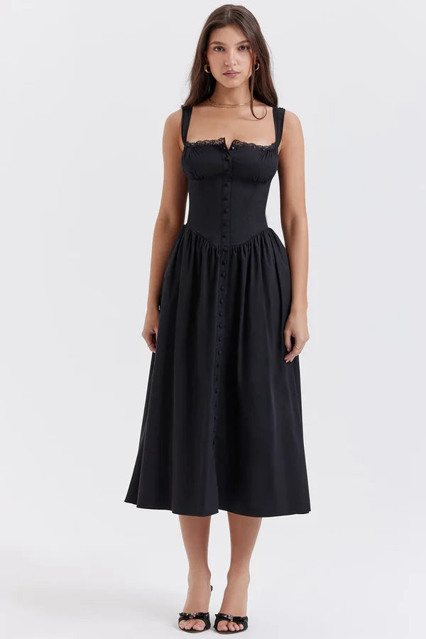 Marcia Chic Black Midi Sundress Designer Dress Edit