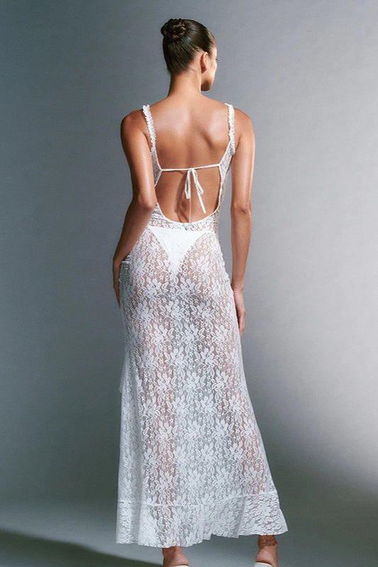 Lace Cami Panel Backless Bodycon Maxi Lace Dress