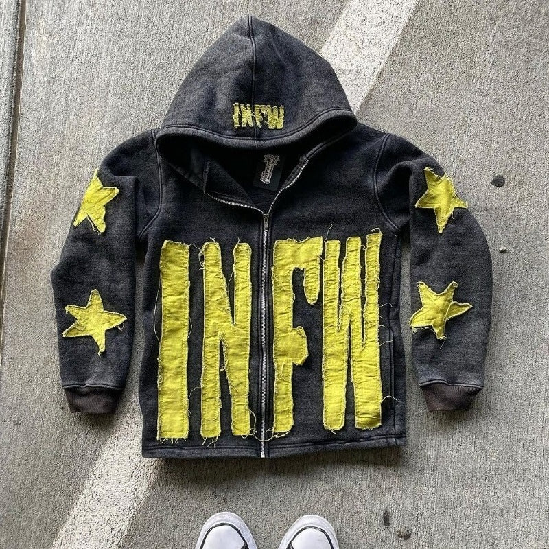 Vintage Patchwork Graphic Print Hoodie