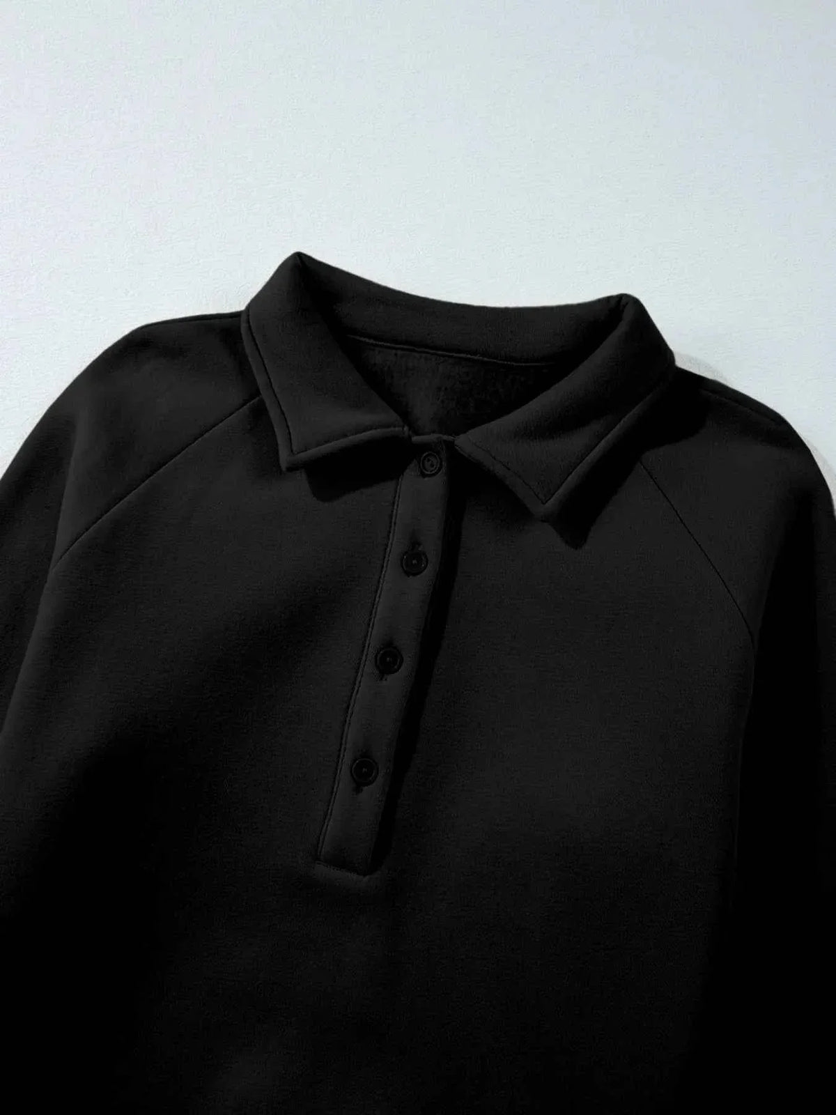 Collared Button Placket Sweatshirt and Seam Front Wide Leg Pants Two Piece Set 29
