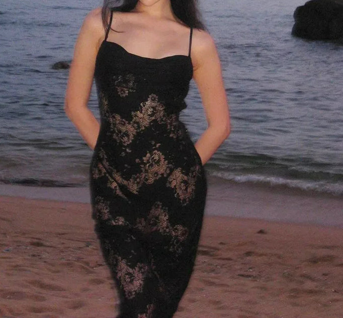 Floral Lace Overlay Spaghetti Strap Bodycon Midi Dress