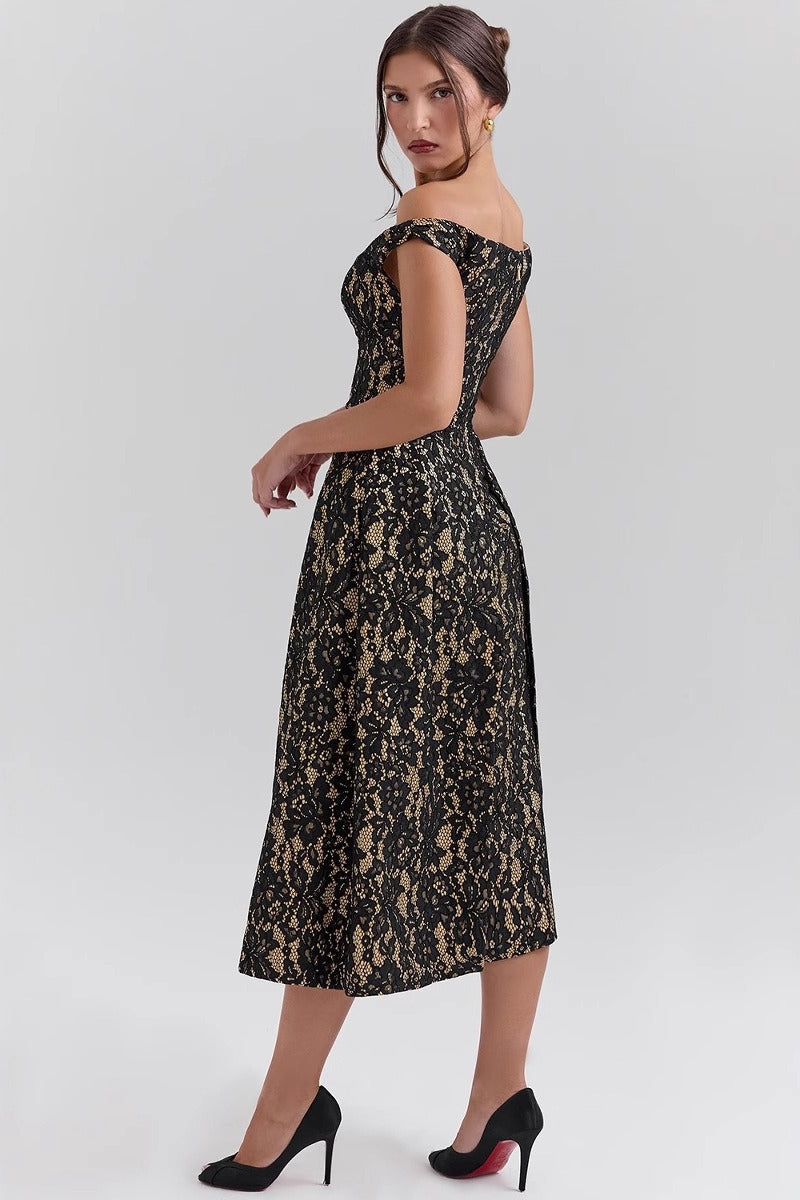 Chic Off Shoulder Backless Slim Waist Printed Cocktail Dress 3
