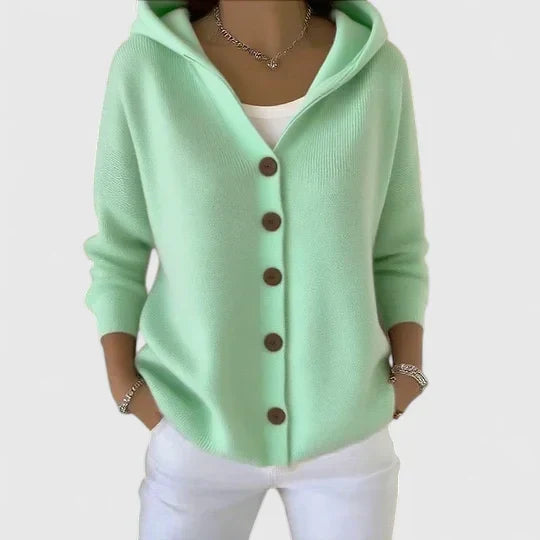 Hooded Button Front Long Sleeve Knit Cardigan