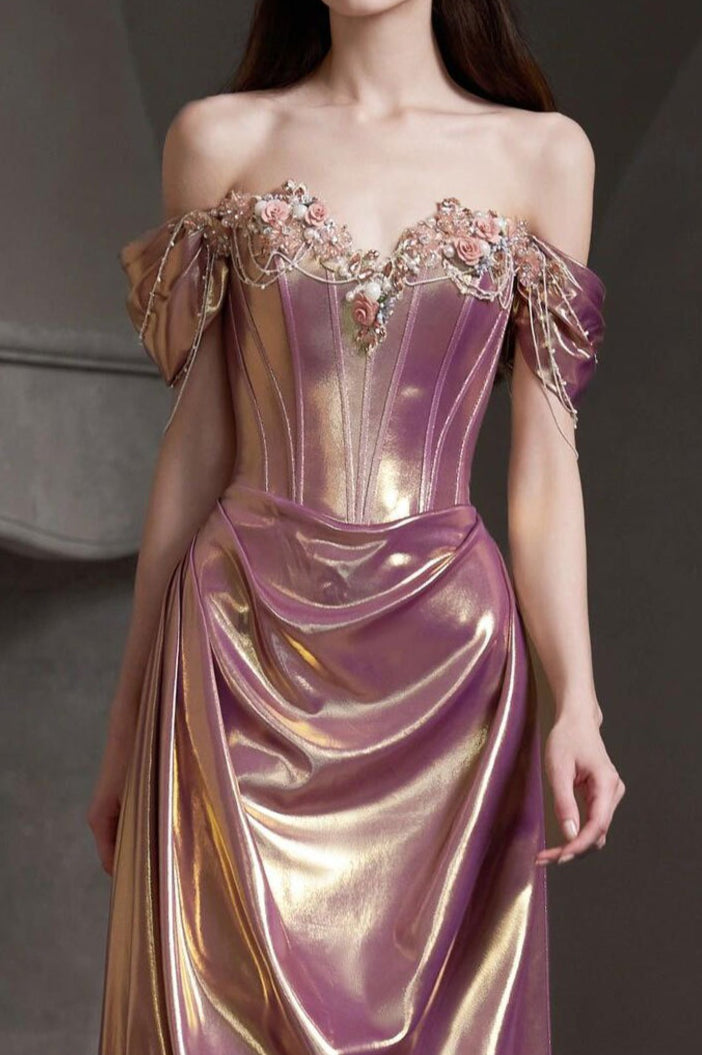 Off Shoulder Sweetheart Ruched High Split Mermaid Gown