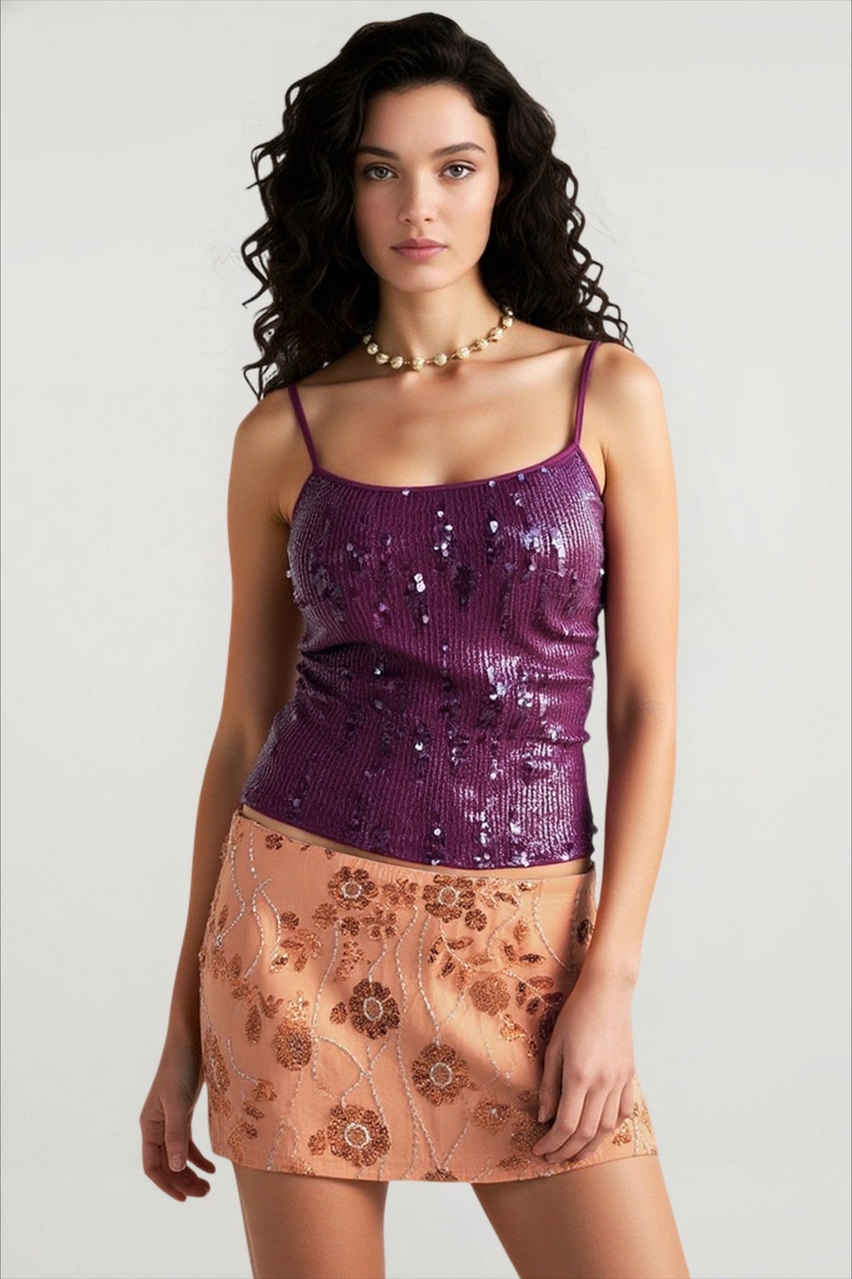 Sequin Scoop Neck Spaghetti Strap Fitted Cami Top 3