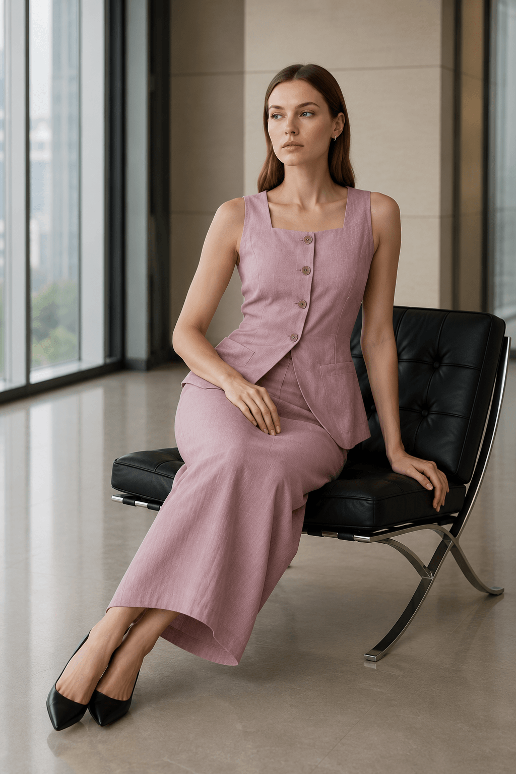 Sleeveless Vest Skirt Elegant Two Piece Work Set