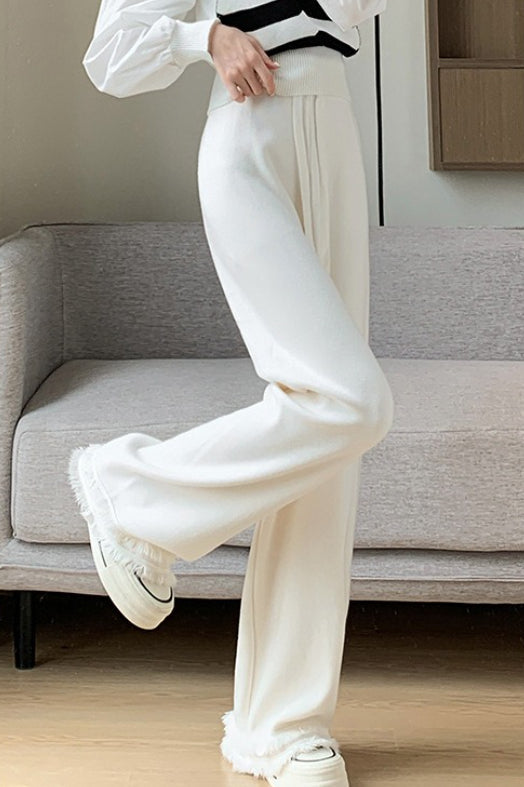 Fringe Hem Wide Leg Knit Pants 2