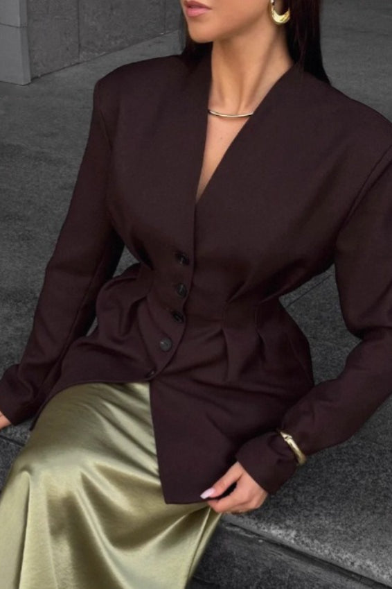 Elegant Single-Button Draped Blazer