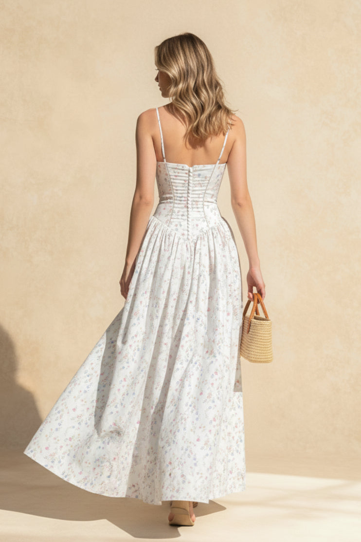 Chiffon Pleated Floral Off Shoulder Maxi Dress 4
