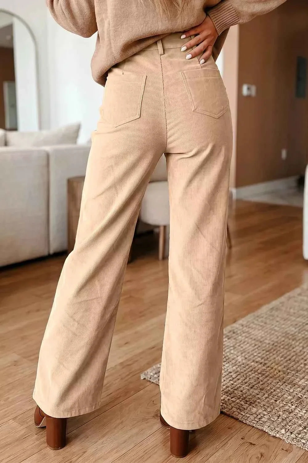 Corduroy Side Panel Colorblock Straight Leg Pants