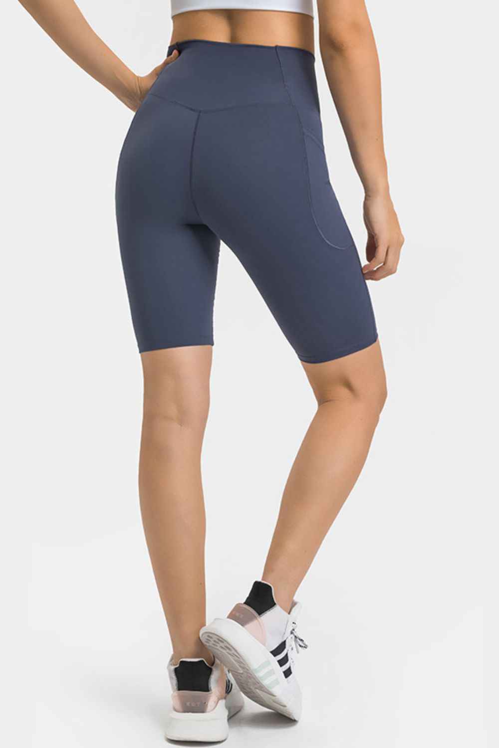 Crossover High Waist Side Pocket Knee Length Biker Shorts 13