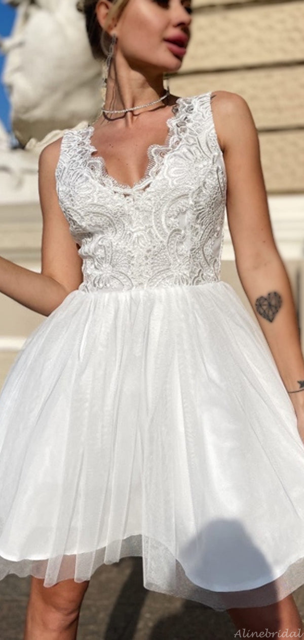 Lace Bodice V-Neck Sleeveless Tulle Skirt A-Line Mini Dress 2