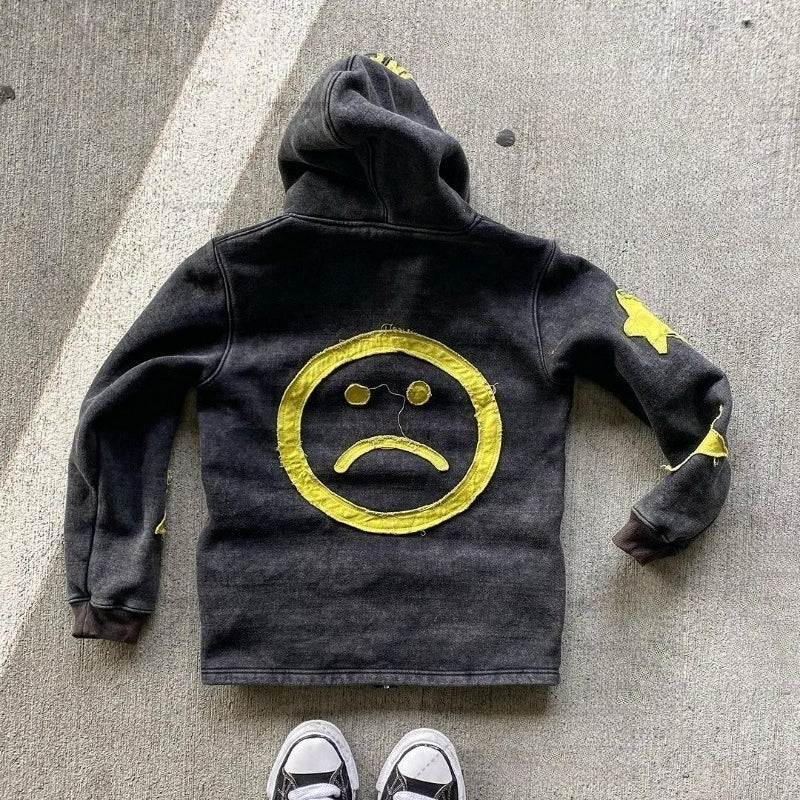 Vintage Patchwork Graphic Print Hoodie