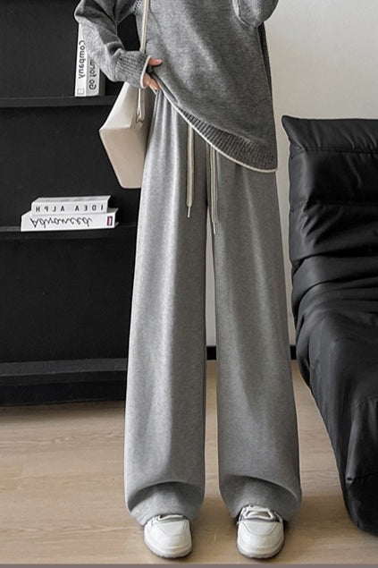Drawstring High Waist Ribbed Knit Wide Leg Pants 3