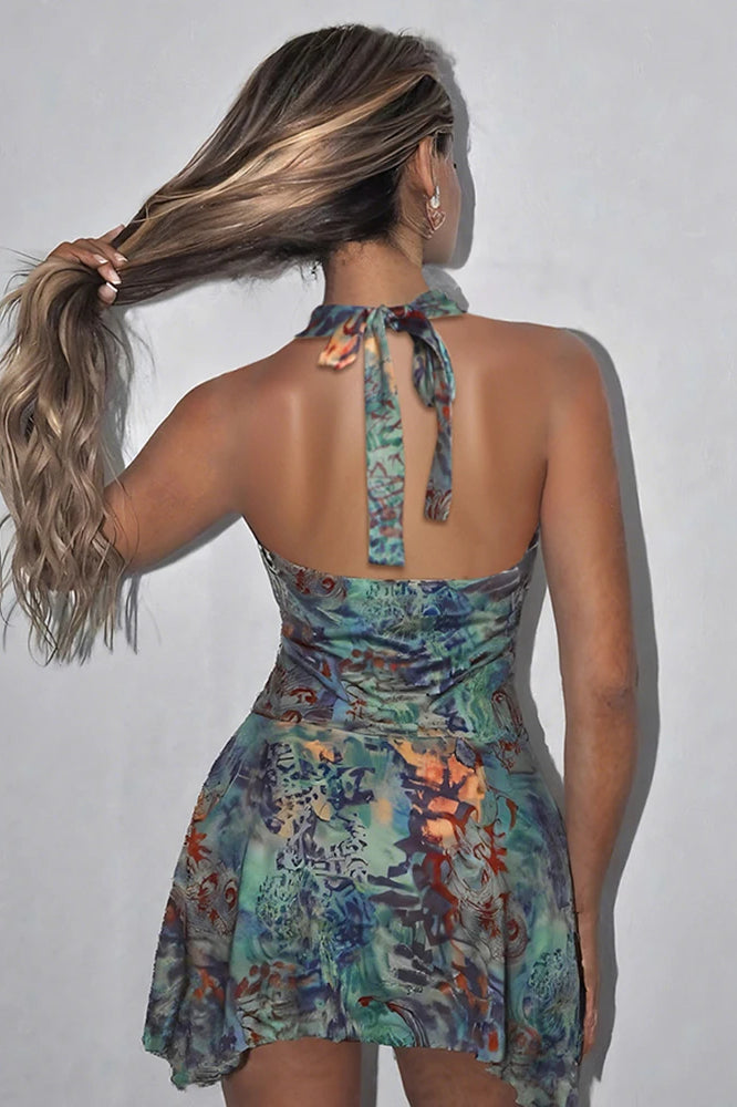 Printed Halter Mini Dress