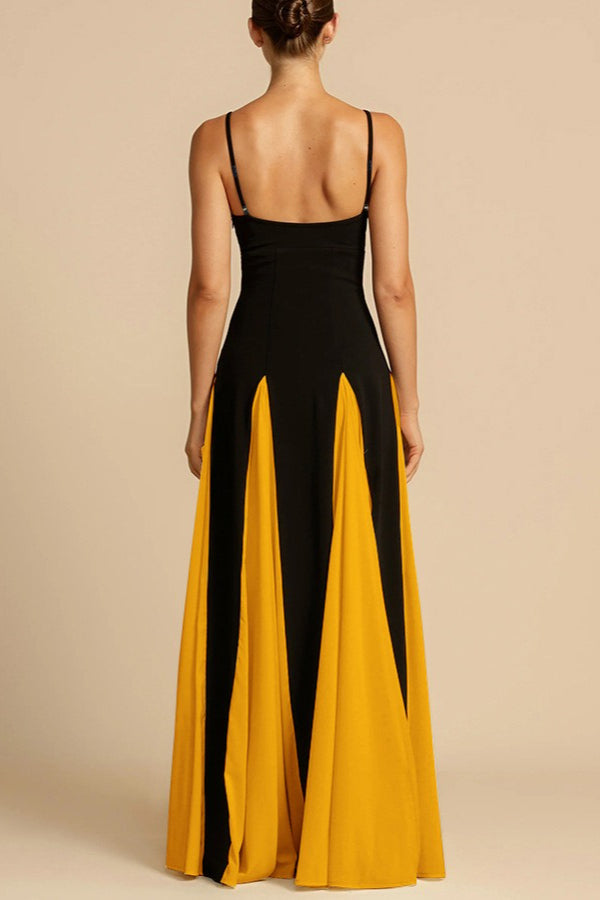 Spaghetti Strap Sweetheart Panelled Fit and Flare Maxi Gown
