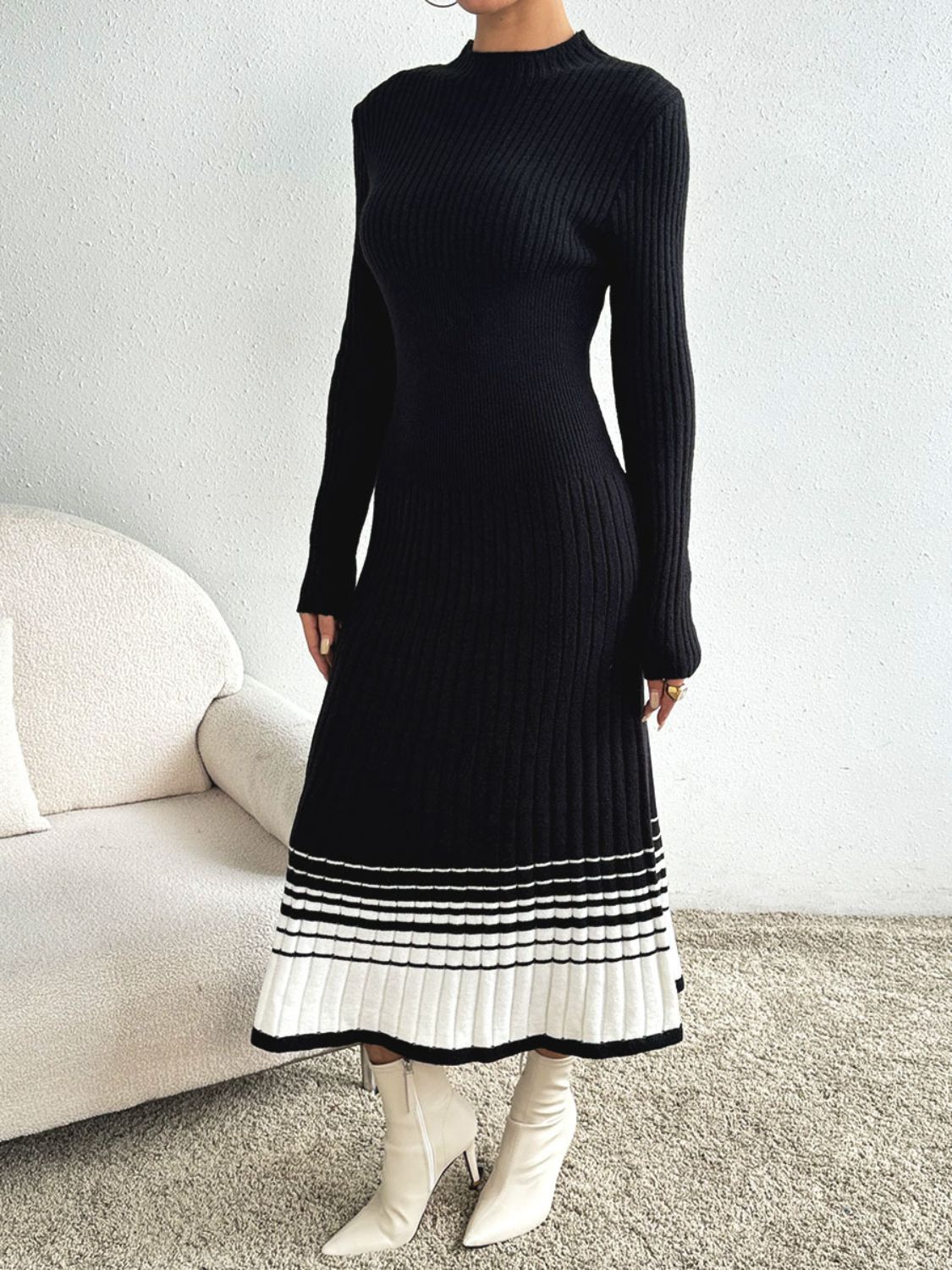 Cristina Contrasting Colored Sweater Relaxed Dress with Premium Casual Styling