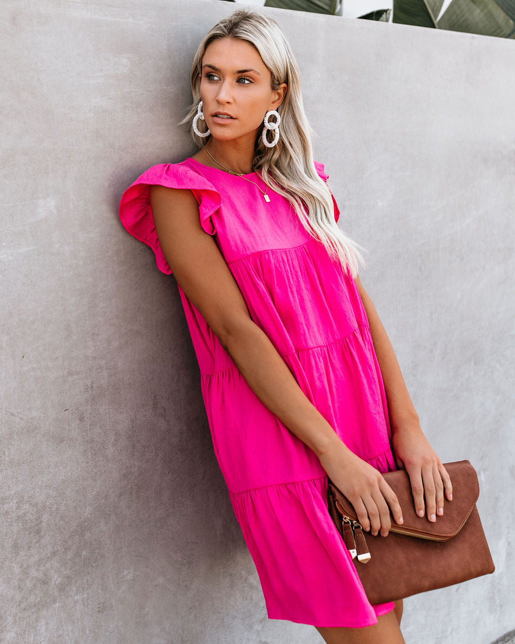 East Coast Pocketed Tiered Babydoll Dress Fuchsia