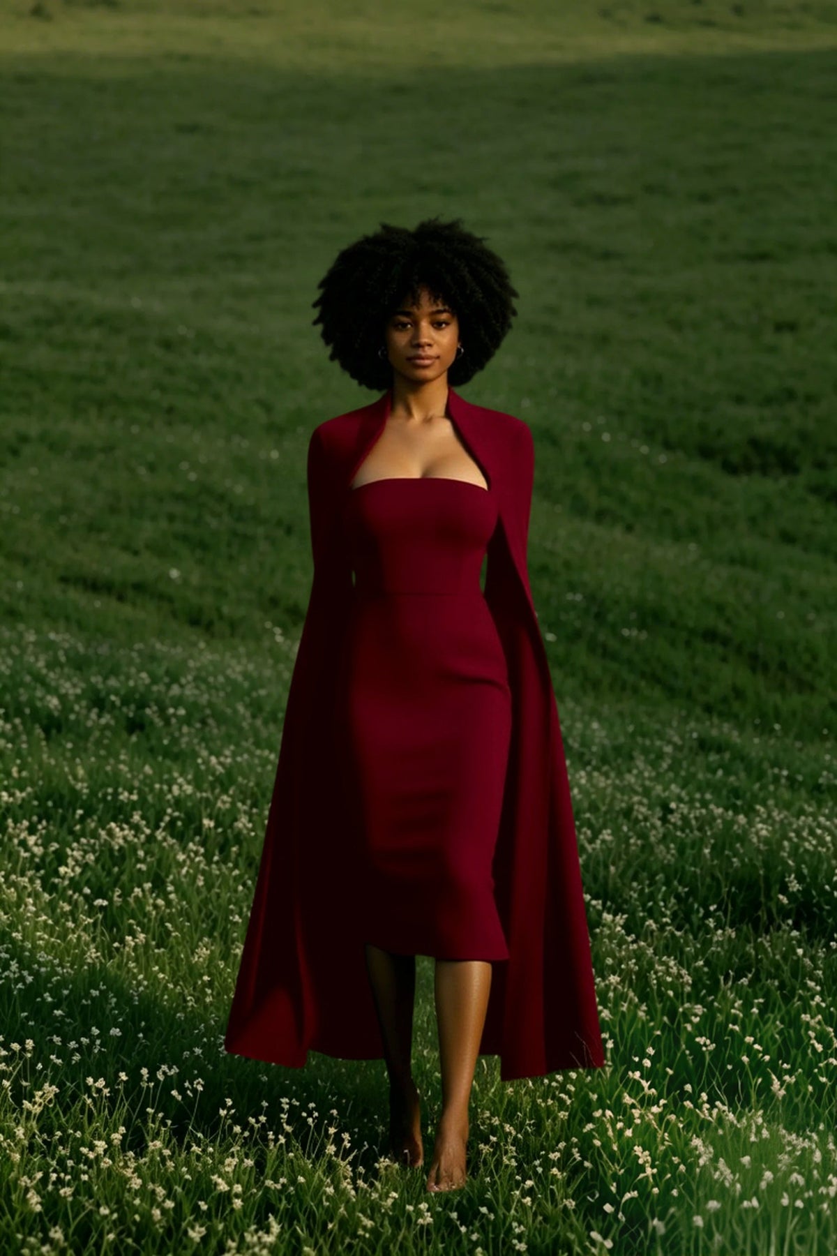 Square Neck Floor Length Cape Sleeve Bodycon Midi Dress 3