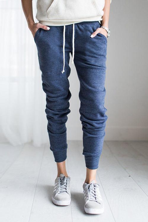 Brushed Drawstring Pockets Pants