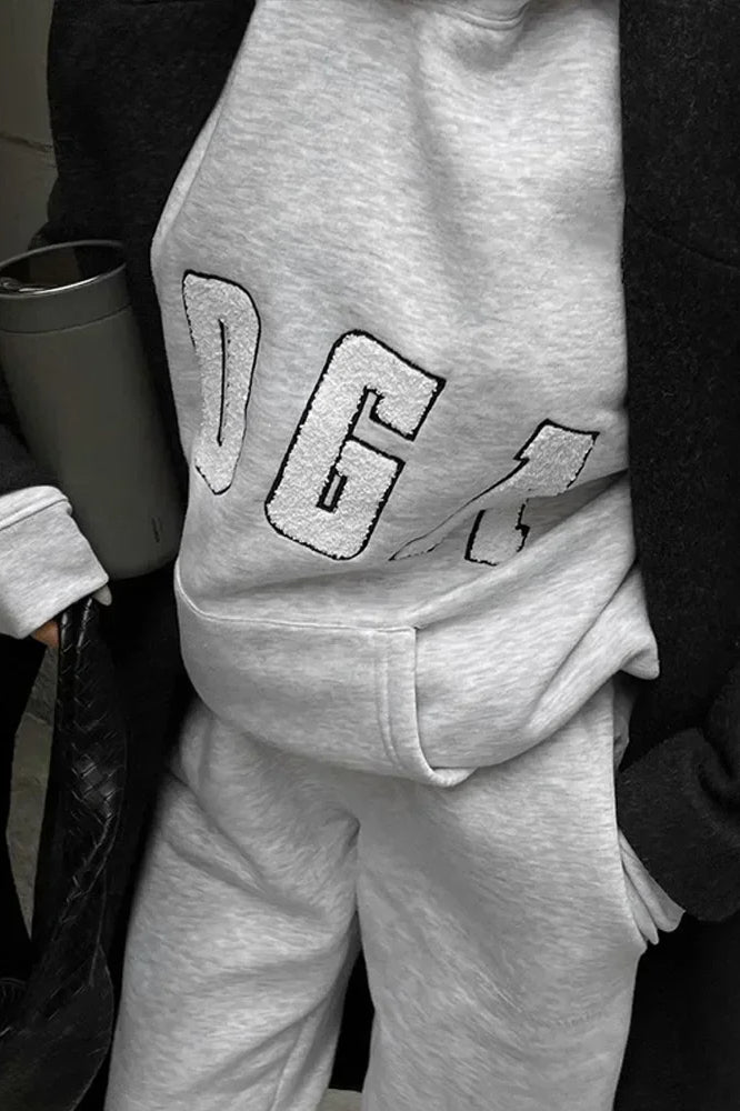 Casual Gray Embroidered Hoodie