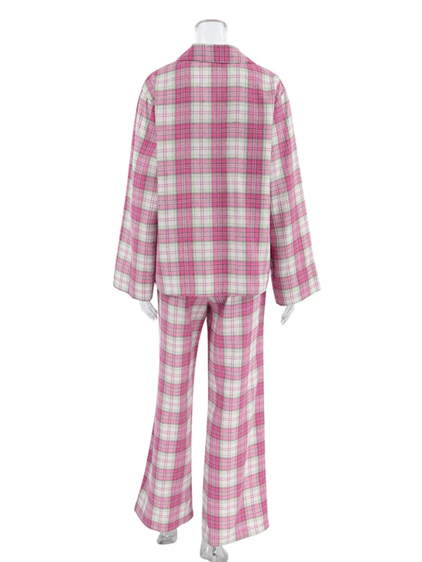 Plaid Long Sleeve Shirt and Pants Set