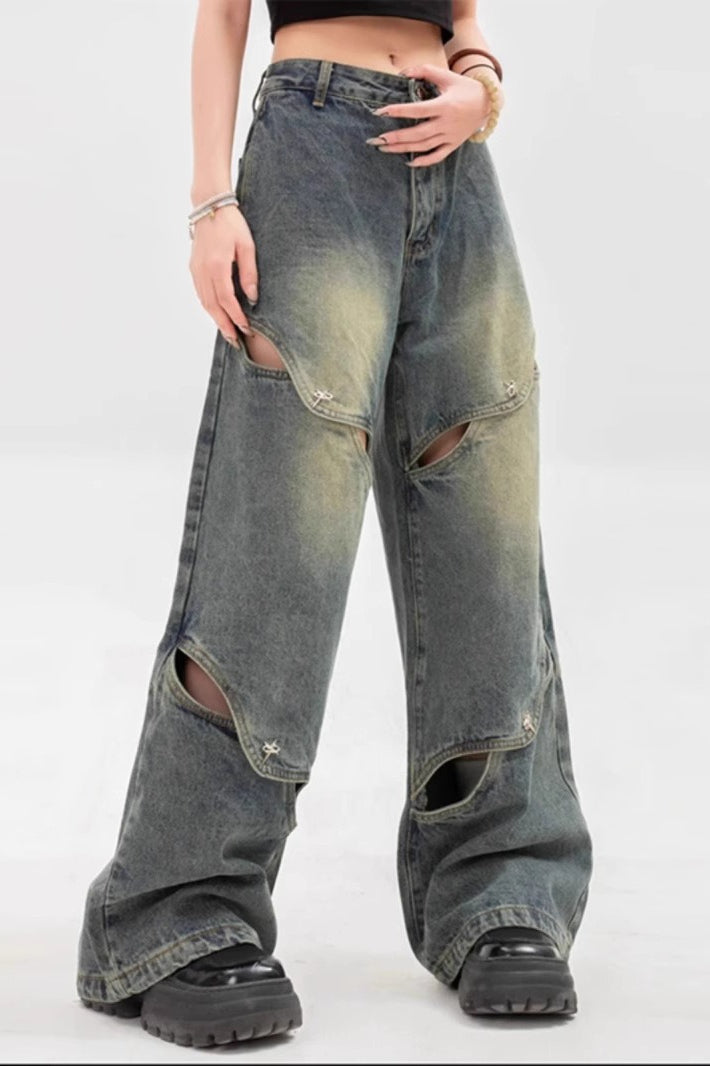 Vintage Washed Wide-Leg Denim Jeans