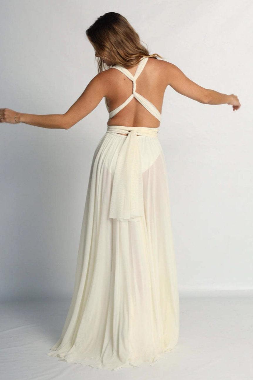 Halter Lace Up Pleated Reception Dress
