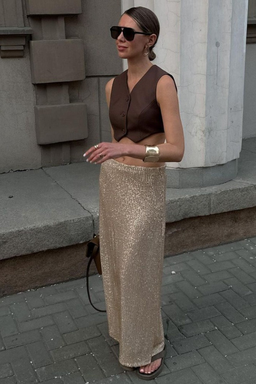 Glitter Sequin A-Line Midi Skirt
