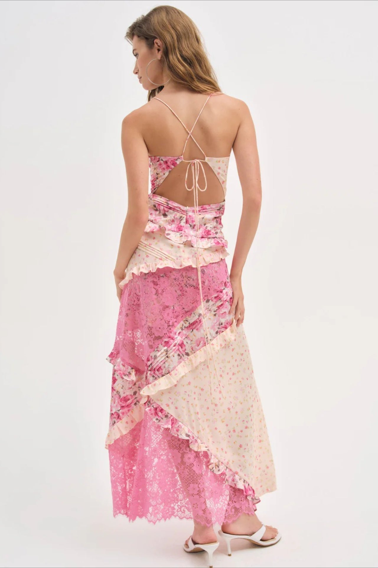 Floral Lace Deep V-Neck Spaghetti Strap Maxi Dress 3