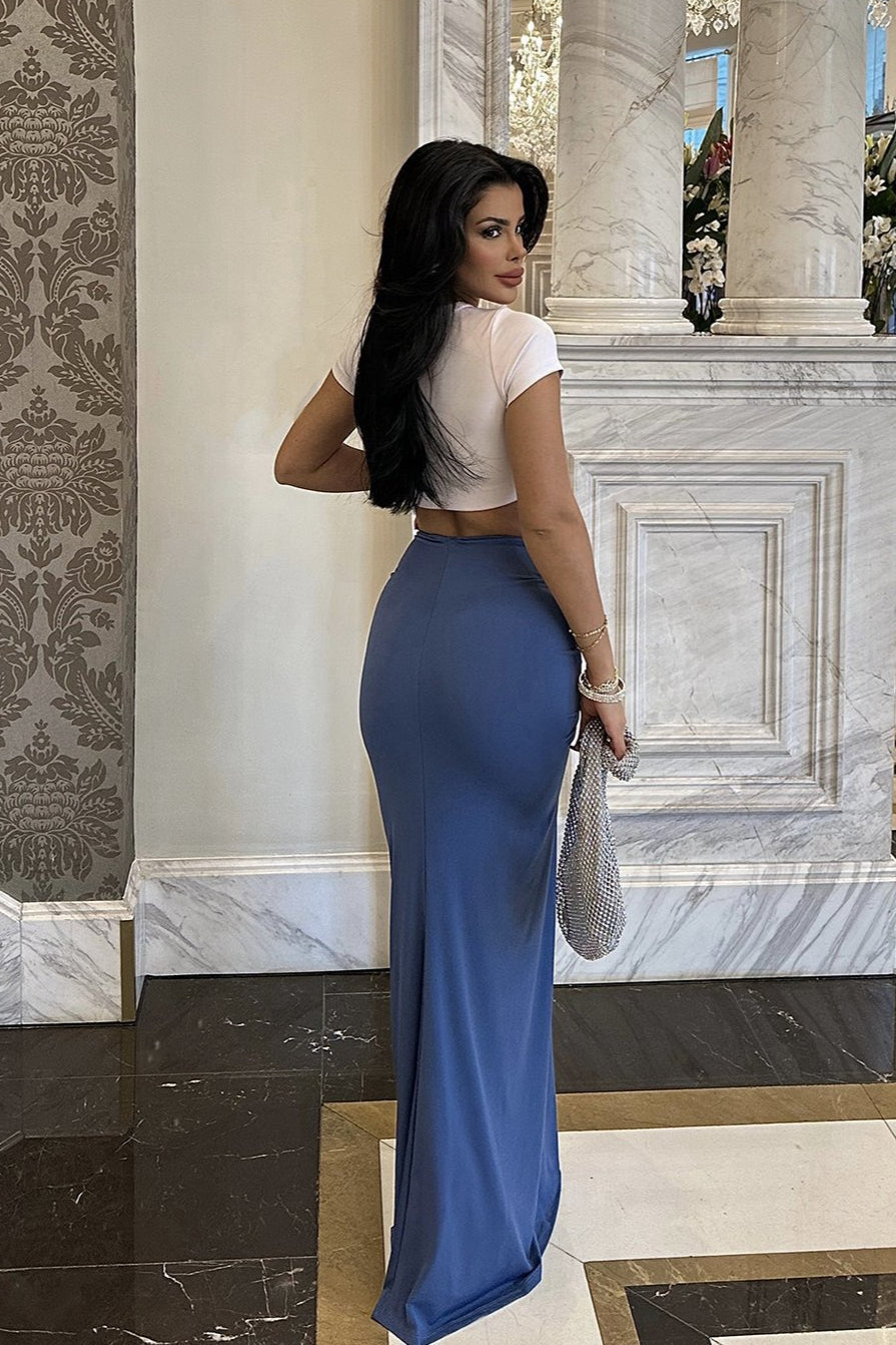 Solid Color 3D Floral Slit Draped Skirt