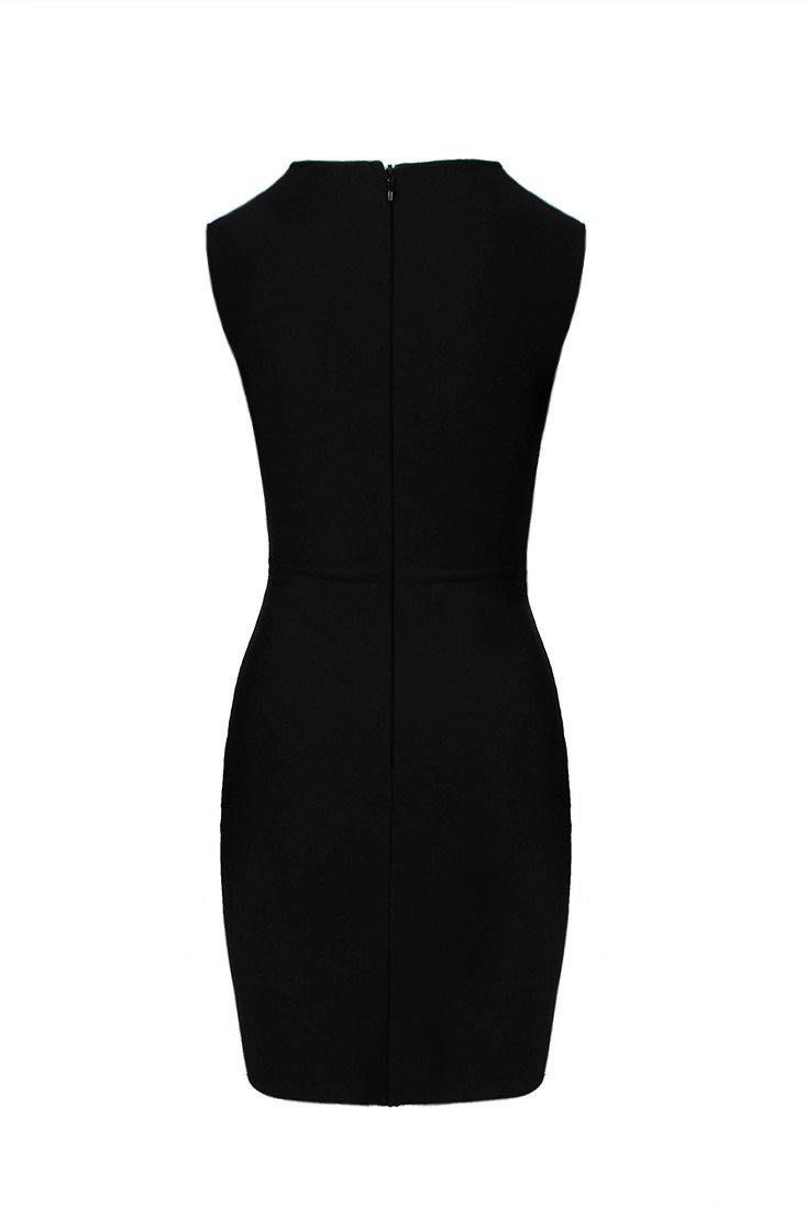 Rhinestone Mesh Mock Neck Plunge Cut Out High Split Bodycon Cocktail Mini Dress