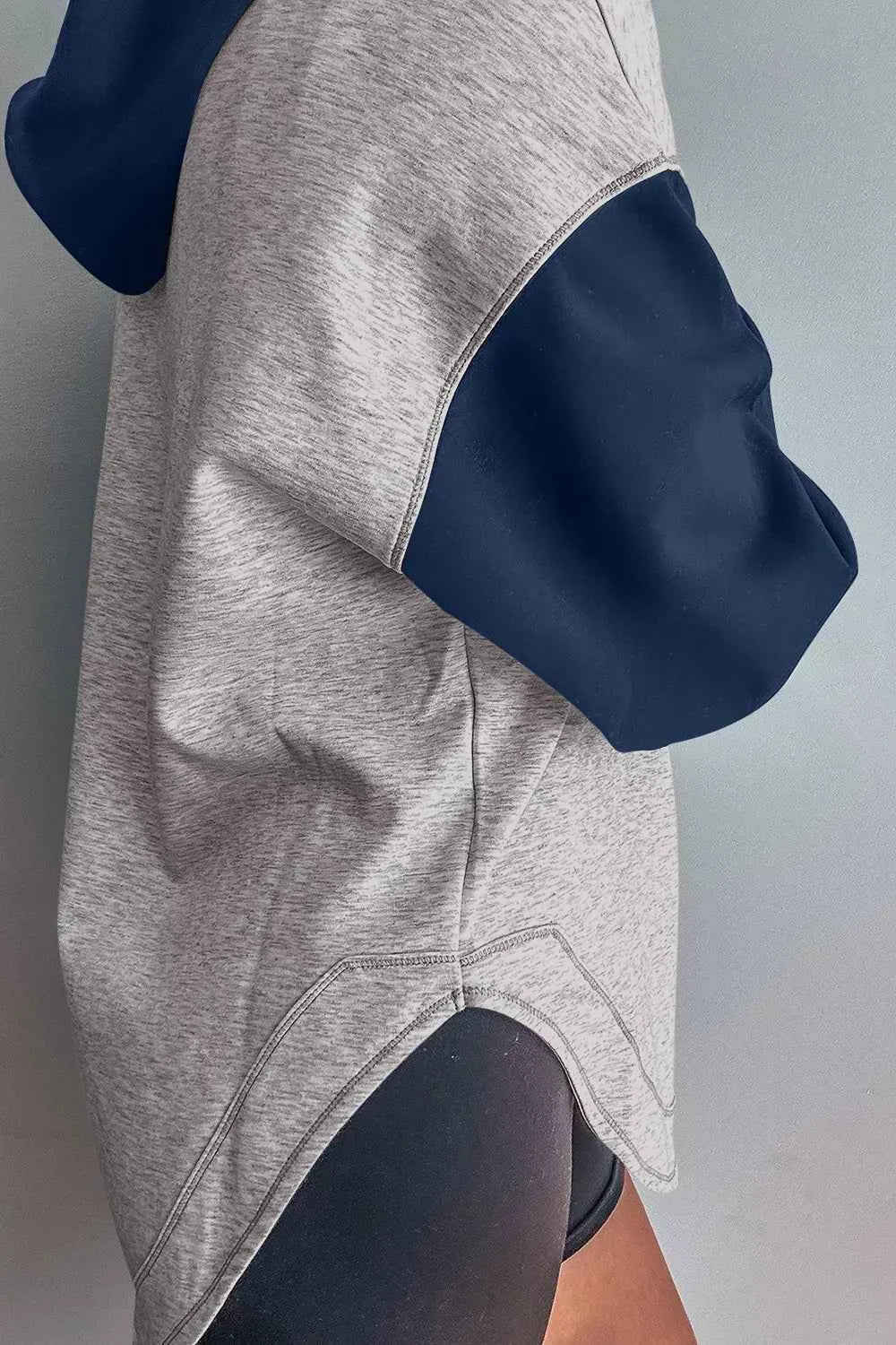 Color Block V-Neck Drawstring Hooded Oversized Sweatshirt 3