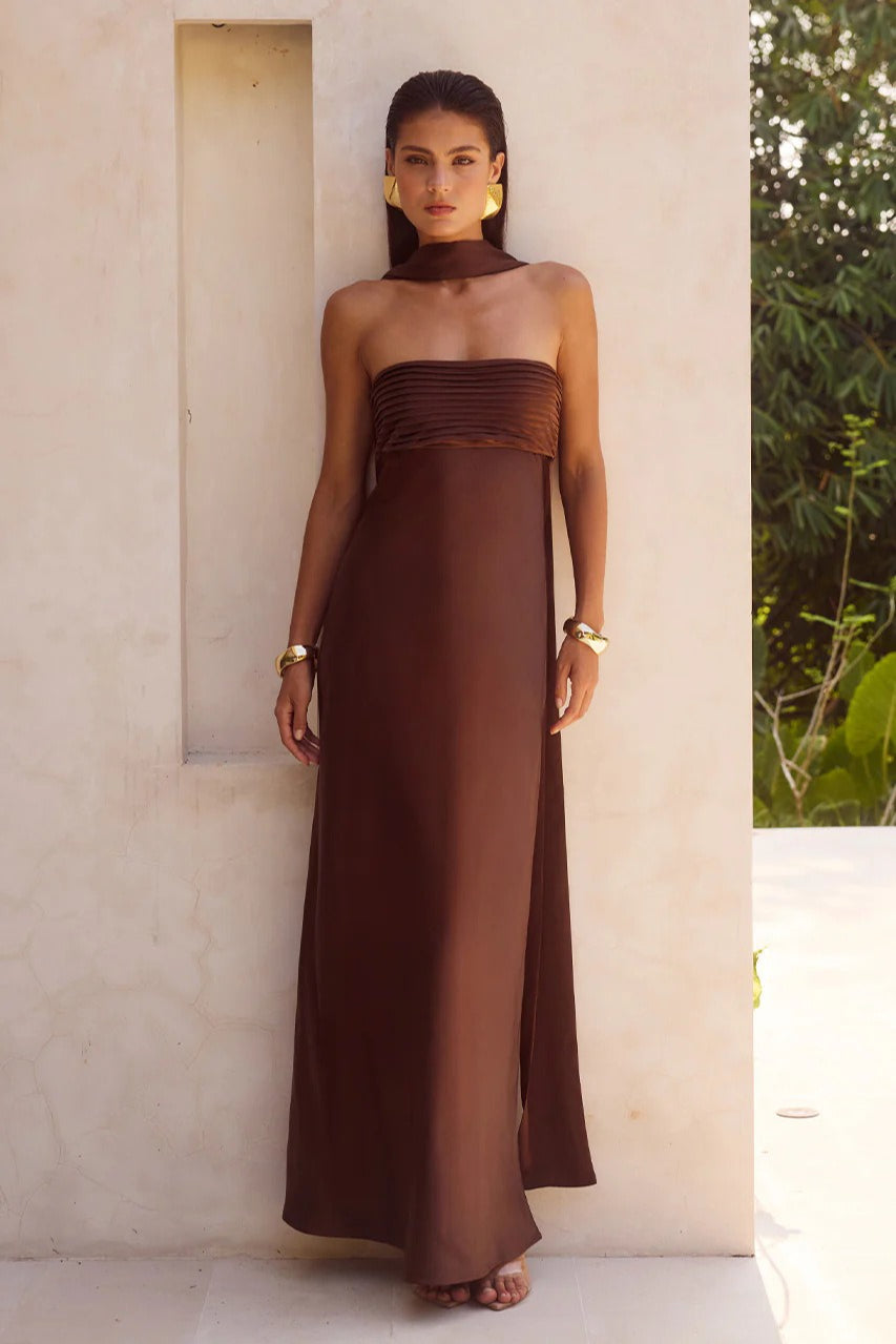 Satin Strapless Ruched Draped Slim Maxi Prom Dress