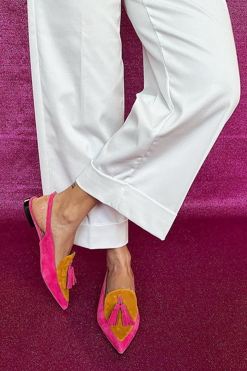 Pointed Toe Tassel Slingback Flats