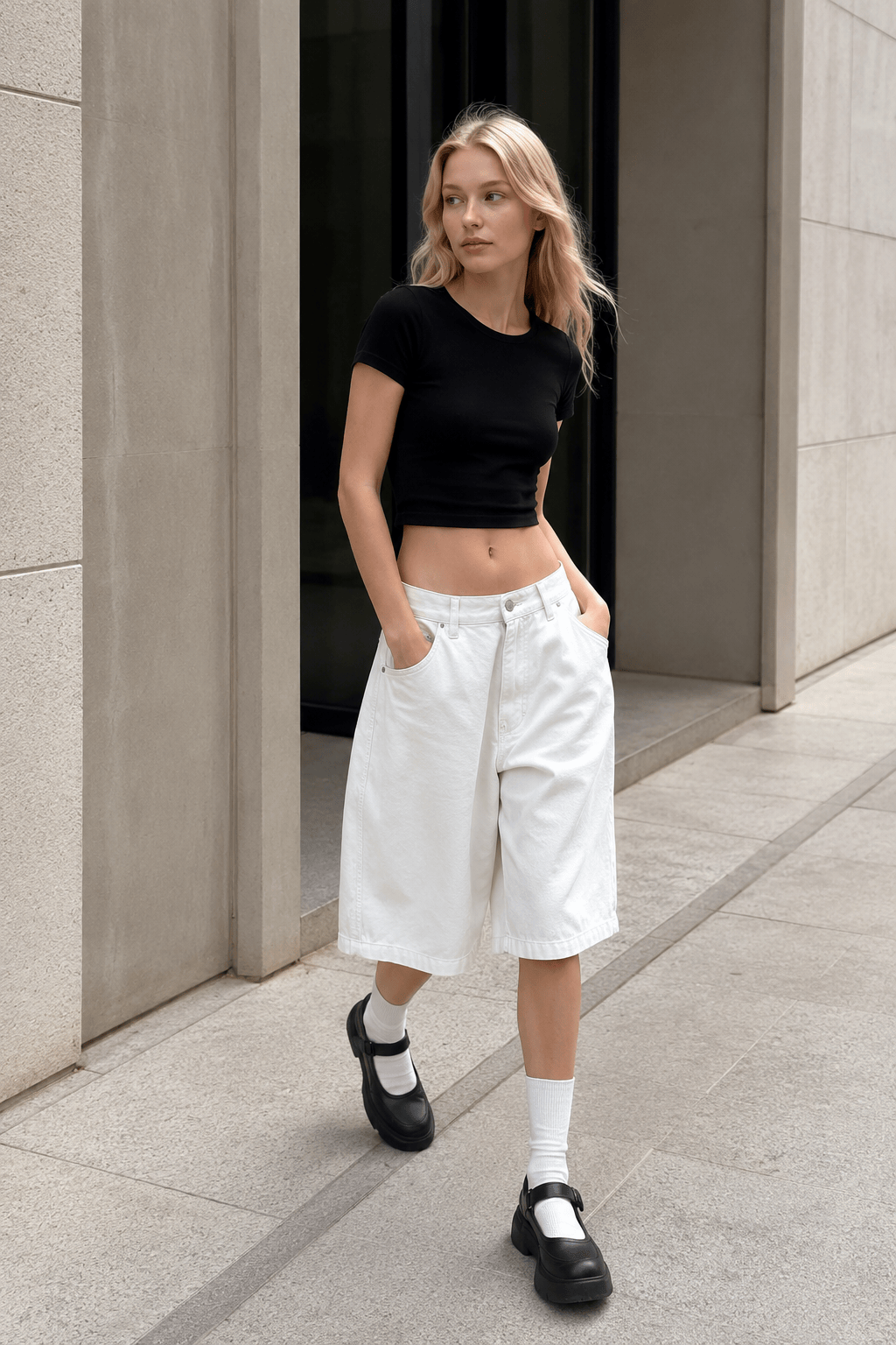 White High Waist Minimalist Wide Leg Denim Shorts