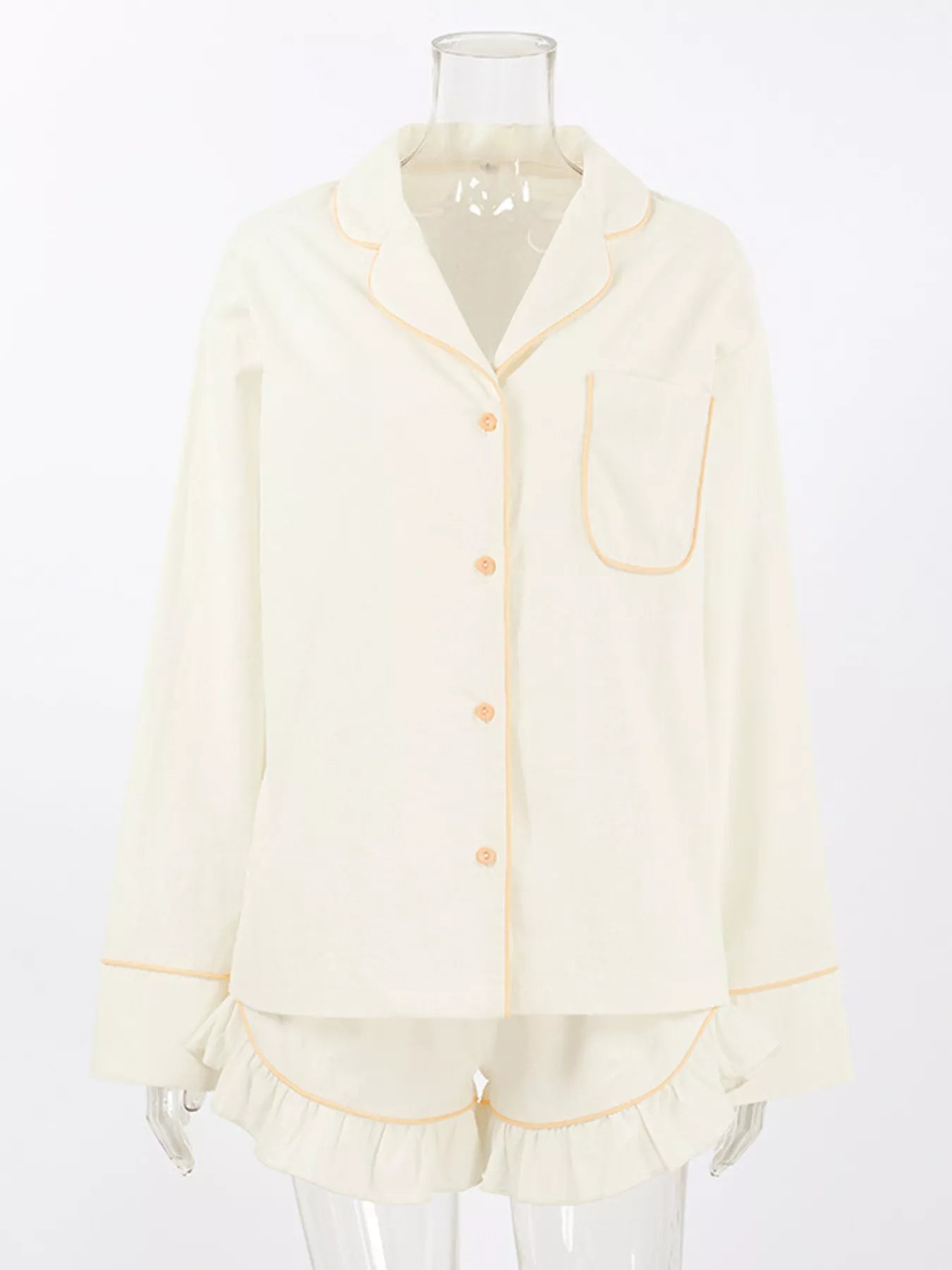 Contrast Trim Long Sleeve Top and Shorts Lounge Set