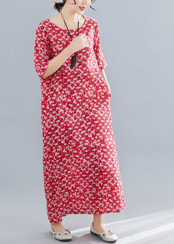 Small Floral Print Round Neck Half Sleeve Oversized Shift Maxi Dress