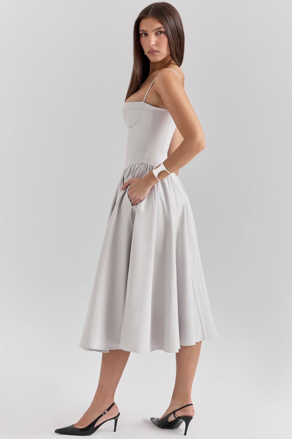 Corset Bodice Underwire Cami Fit and Flare Midi Dress 7