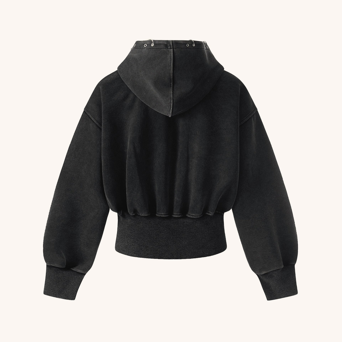 Heavy Washed Distressed Letter Print Zip Hoodie