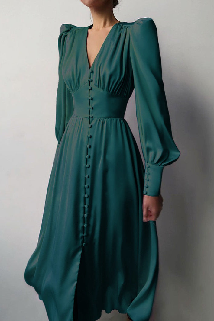 Satin Puff Sleeve Bustier Tailored Midi Dress