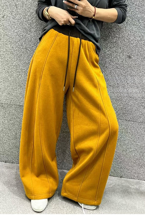 Solid Color Casual Fluid Wide Leg Fleece Sweat Pants