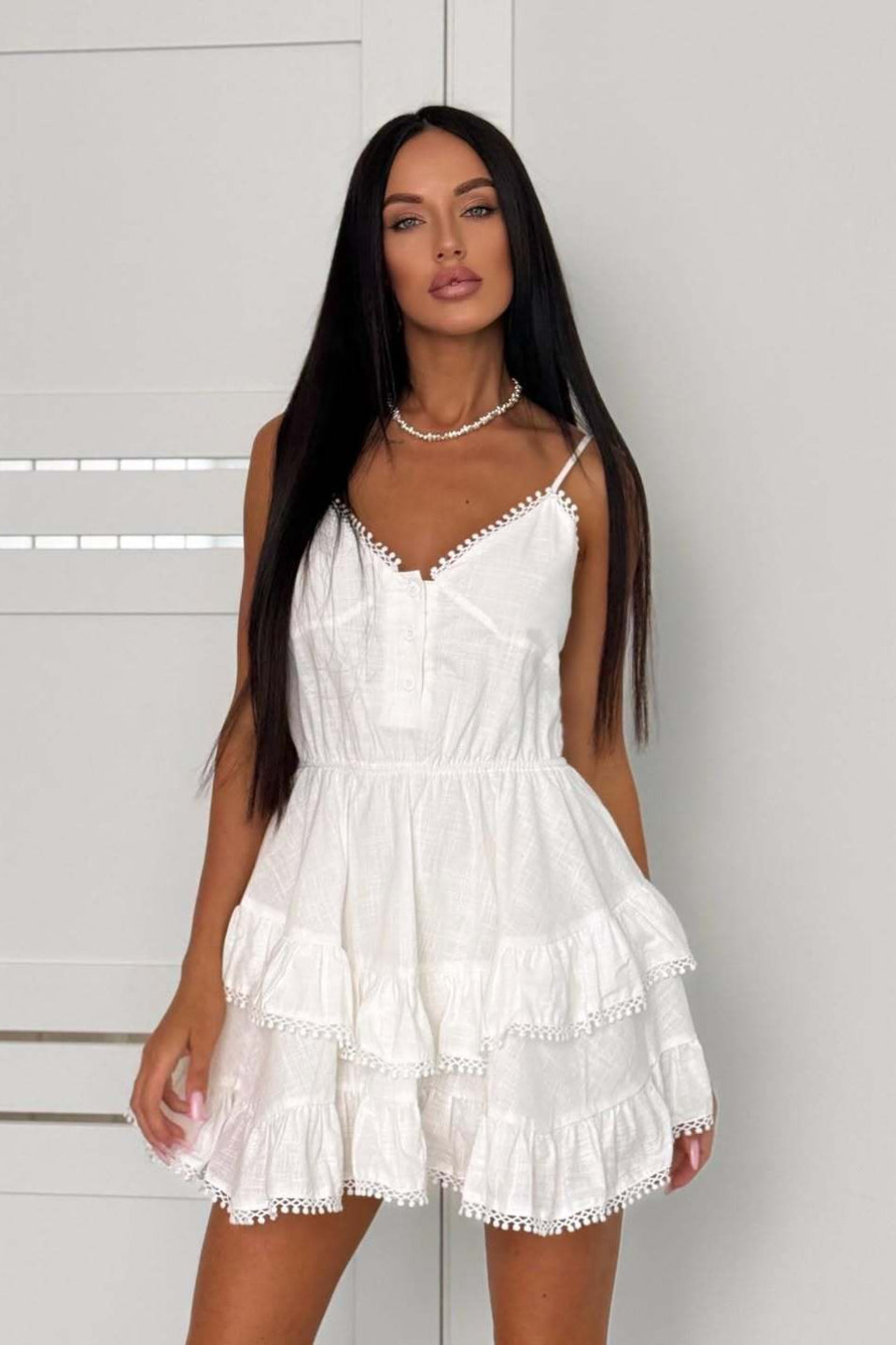 Asymmetric Cami Lace Patchwork Tie Waist Mini Dress - View 8