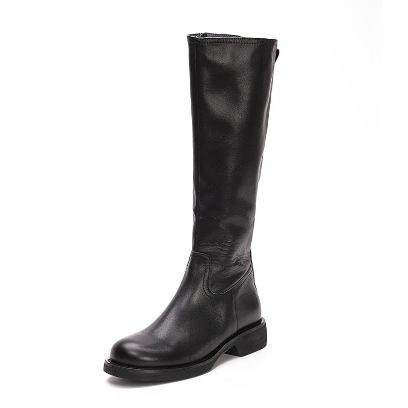Handmade Soft Leather Knee High Boots Side Zip Riding Boots Black/Coffee
