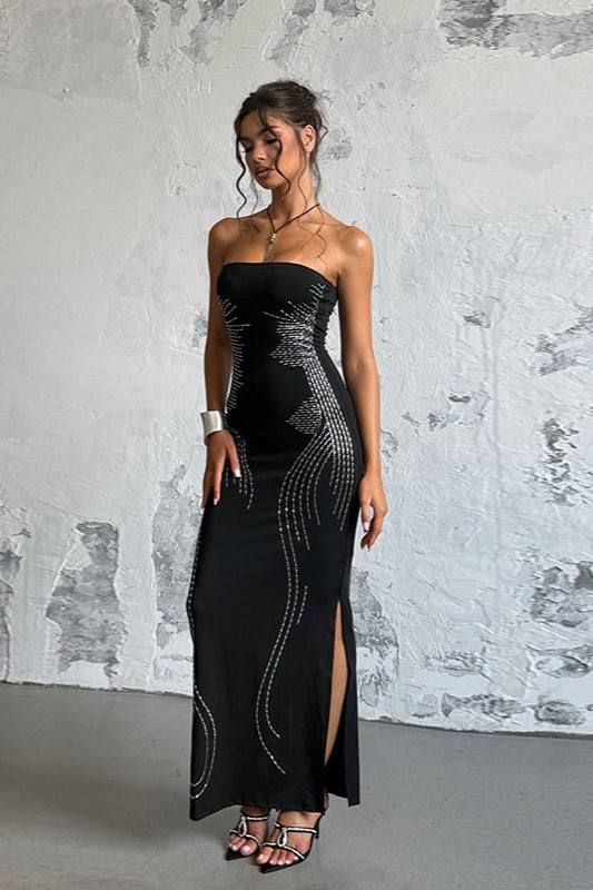 Angel Wing Rhinestone Strapless Formal Dress