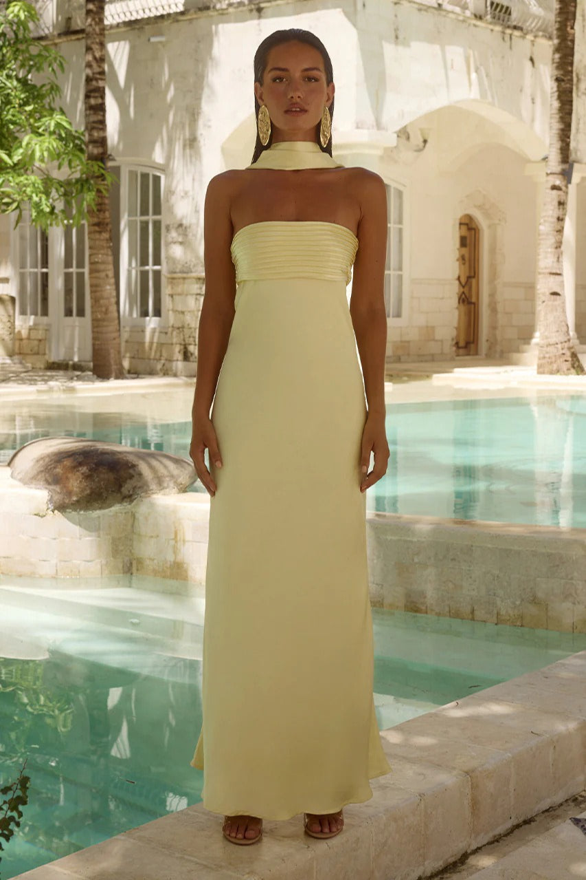 Satin Strapless Ruched Draped Slim Maxi Prom Dress