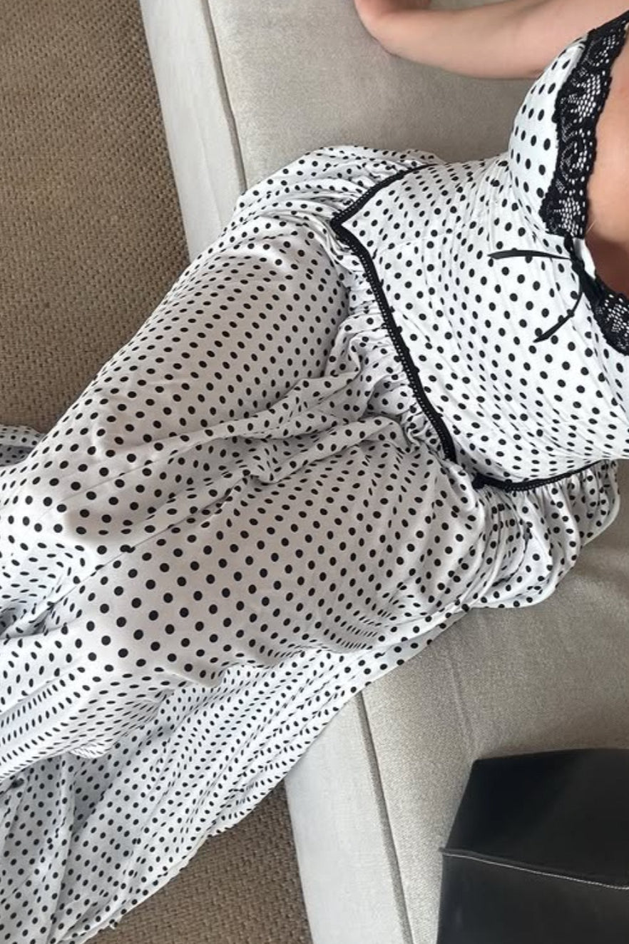 Polka Edition Dot Bow Detail Asymmetrical Maxi Dress
