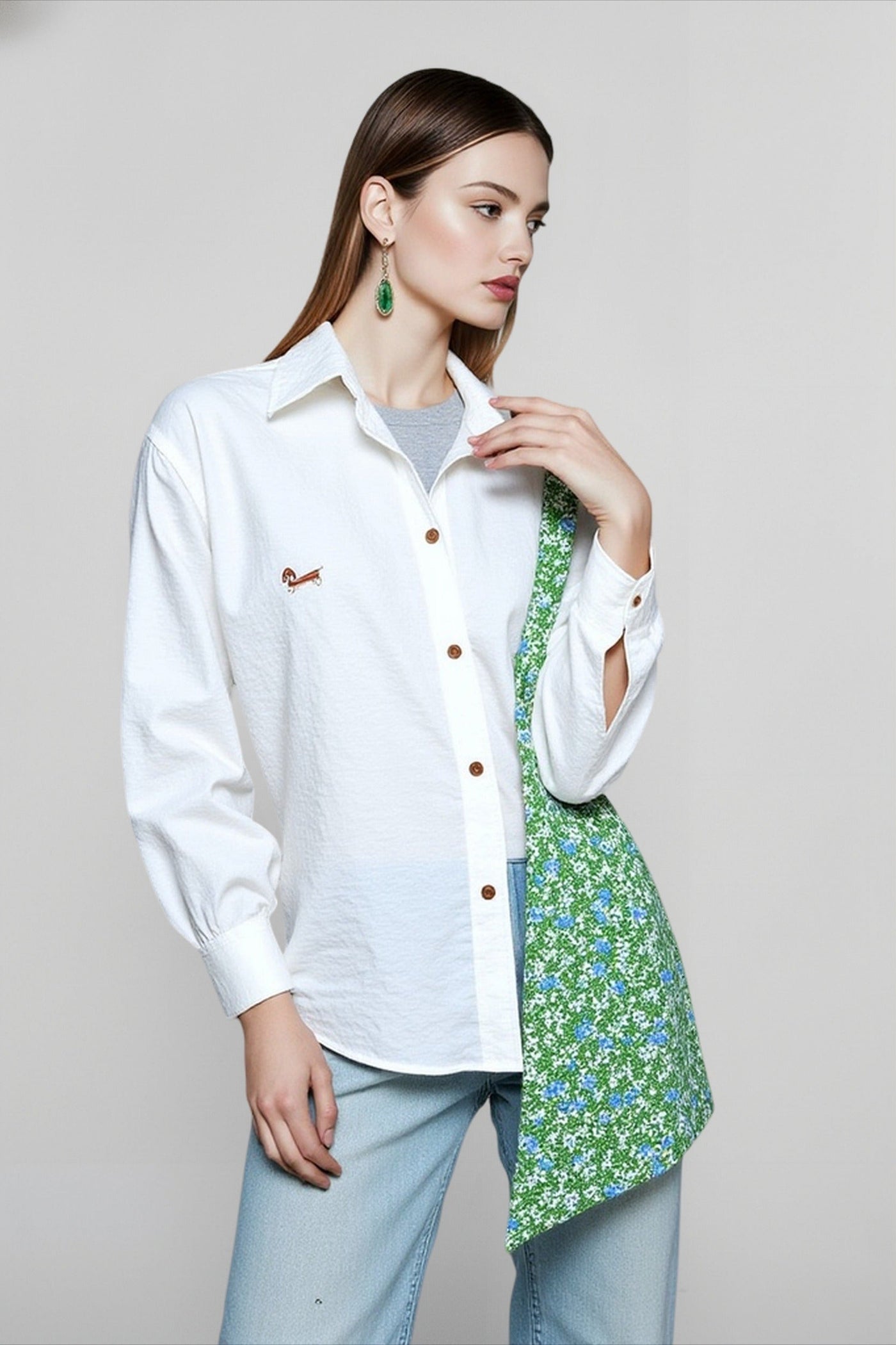 Linen Blend Embroidered Blouse