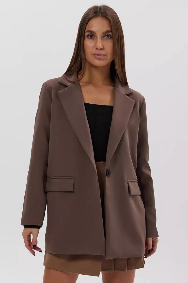 Notch Lapel Single Button Flap Pocket Longline Blazer 4